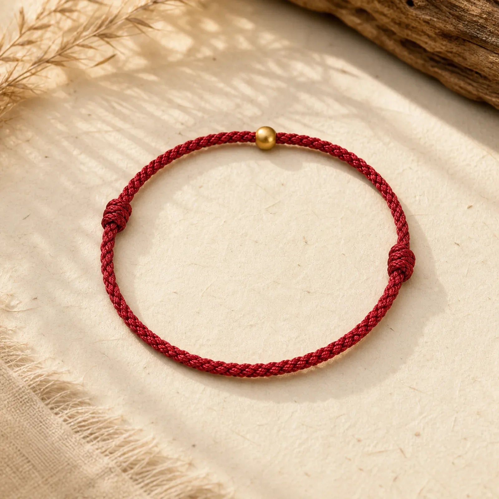 "A Simple Wish for You" 925 Sterling Silver Plated Gold Single Bead Red Rope Bracelet Anklet Includes Gift Message Card featuring Silver, Red String