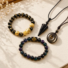 Absorbing Negative Energies Obsidian Bundle featuring Black Obsidian, Pixiu, Rainbow Obsidian