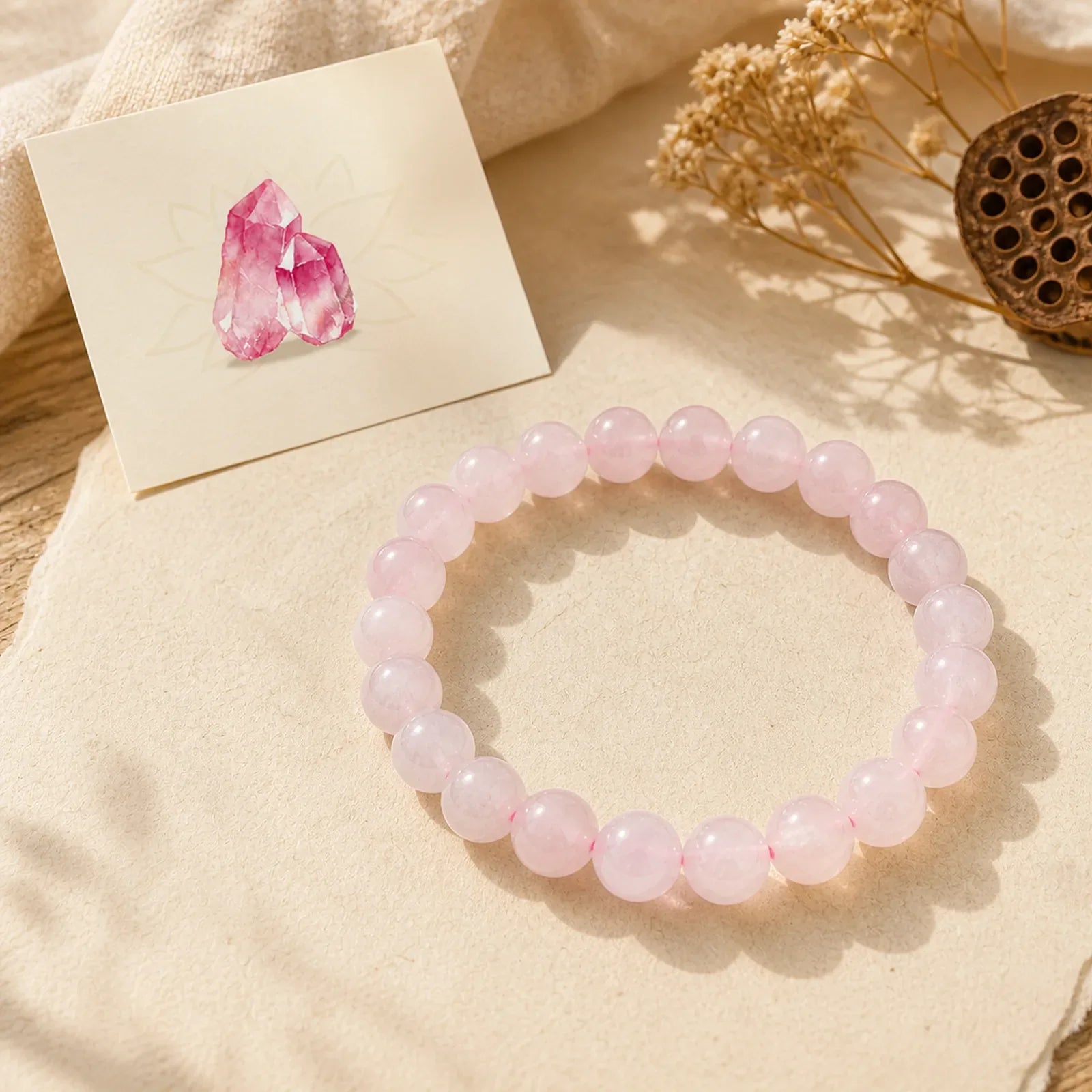 "All the Best for Love and Harmony" Stone Quartz Bracelet Includes Gift Message Card featuring Rose Quartz, Rainbow Obsidian, Silver