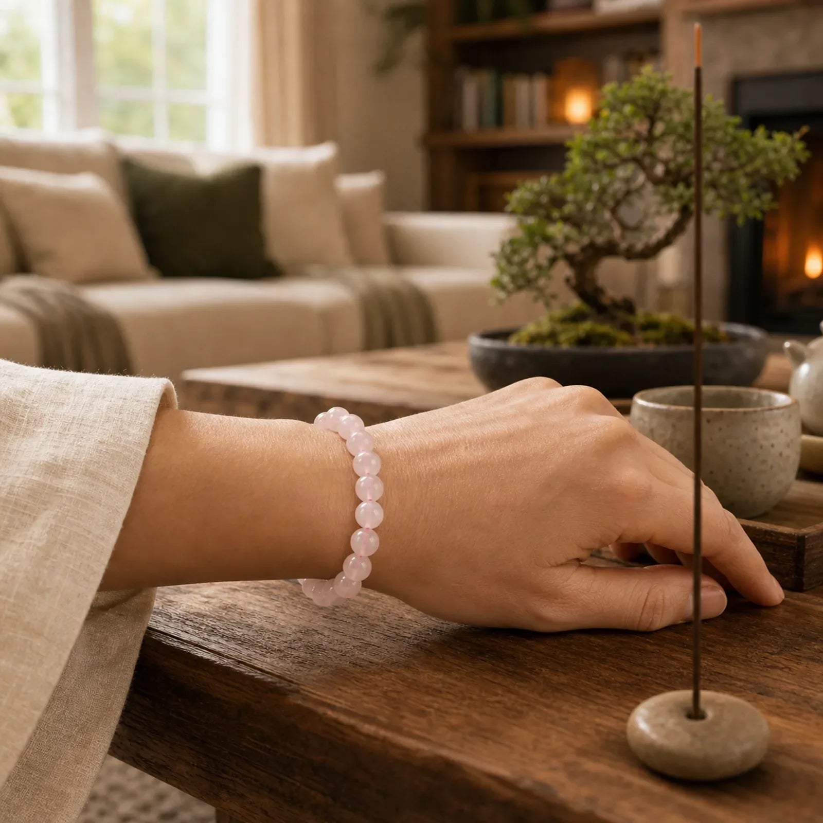 "All the Best for Love and Harmony" Stone Quartz Bracelet Includes Gift Message Card featuring Rose Quartz, Rainbow Obsidian, Silver