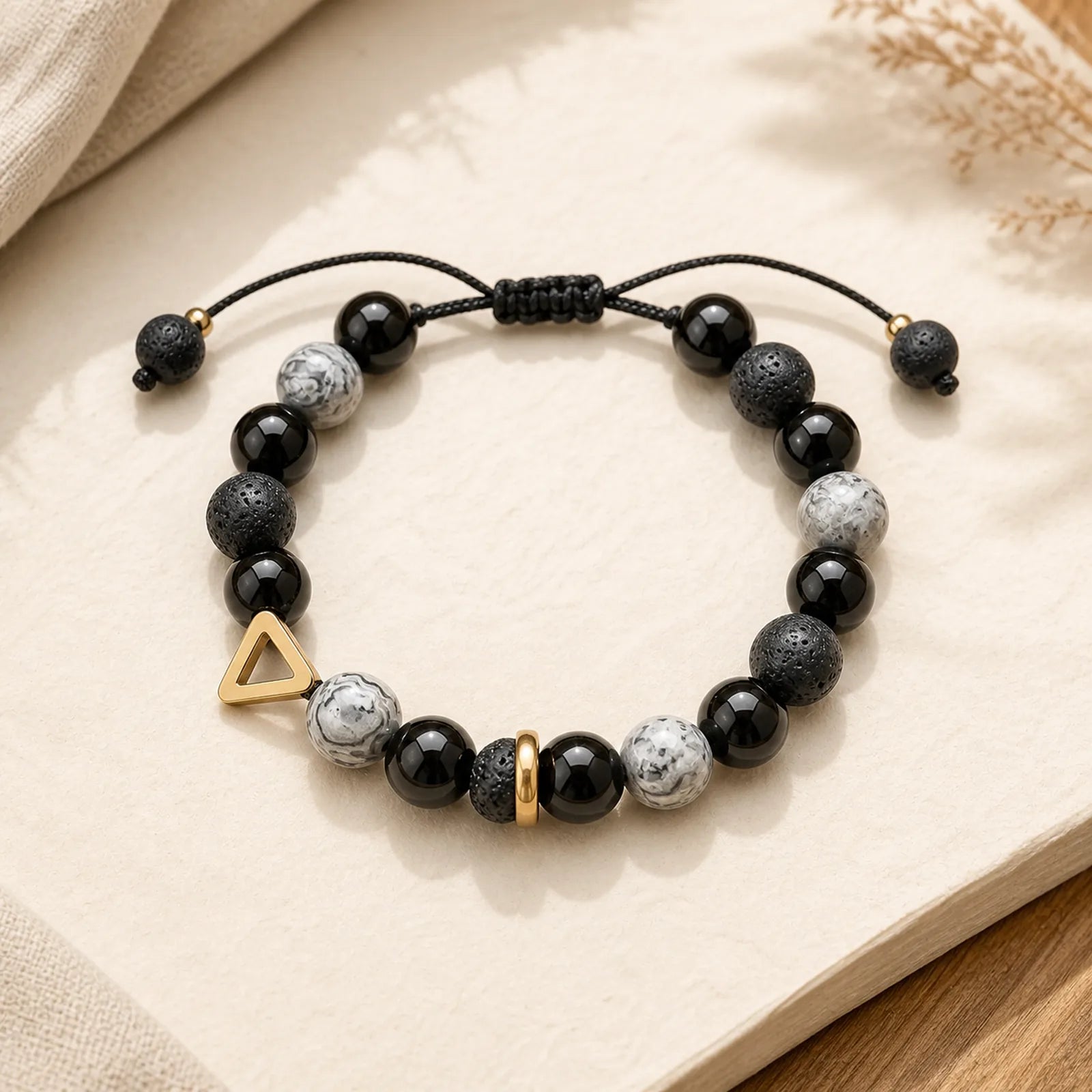 "All the Best for Strength and Grounding" Obsidian Bracelet Includes Gift Message Card featuring Black Obsidian, Lava Rock, Yin Yang Symbol