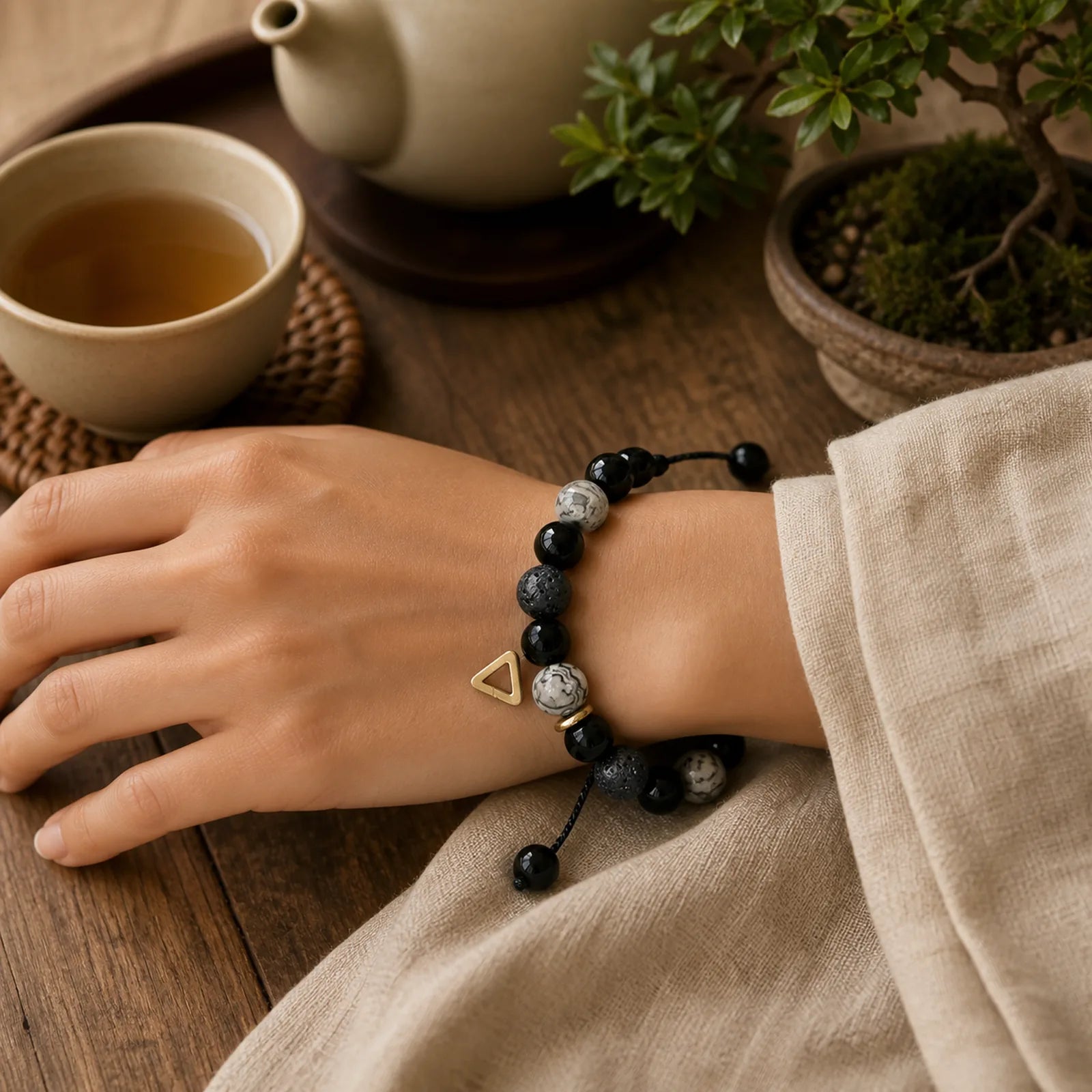 "All the Best for Strength and Grounding" Obsidian Bracelet Includes Gift Message Card featuring Black Obsidian, Lava Rock, Yin Yang Symbol