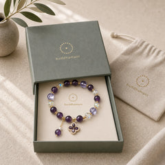 "All the best for Calm and Wisdom" Amethyst Flower Bracelet Includes Gift Message Card featuring Amethyst