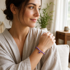 "All the best for Calm and Wisdom" Amethyst Love Bracelet Includes Gift Message Card featuring Amethyst