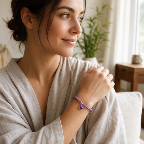 "All the best for Calm and Wisdom" Amethyst Love Bracelet Includes Gift Message Card featuring Amethyst