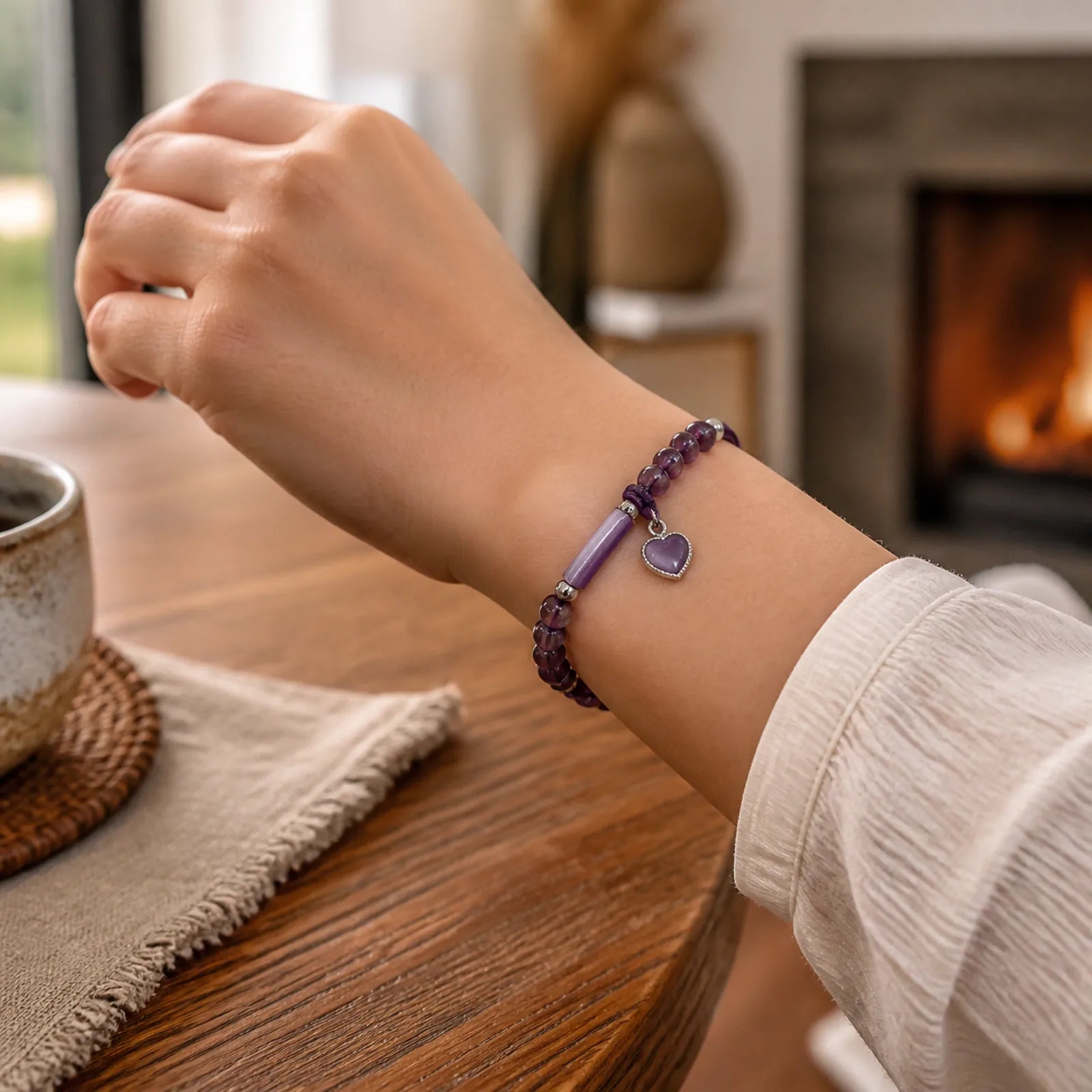 "All the best for Calm and Wisdom" Amethyst Love Bracelet Includes Gift Message Card featuring Amethyst