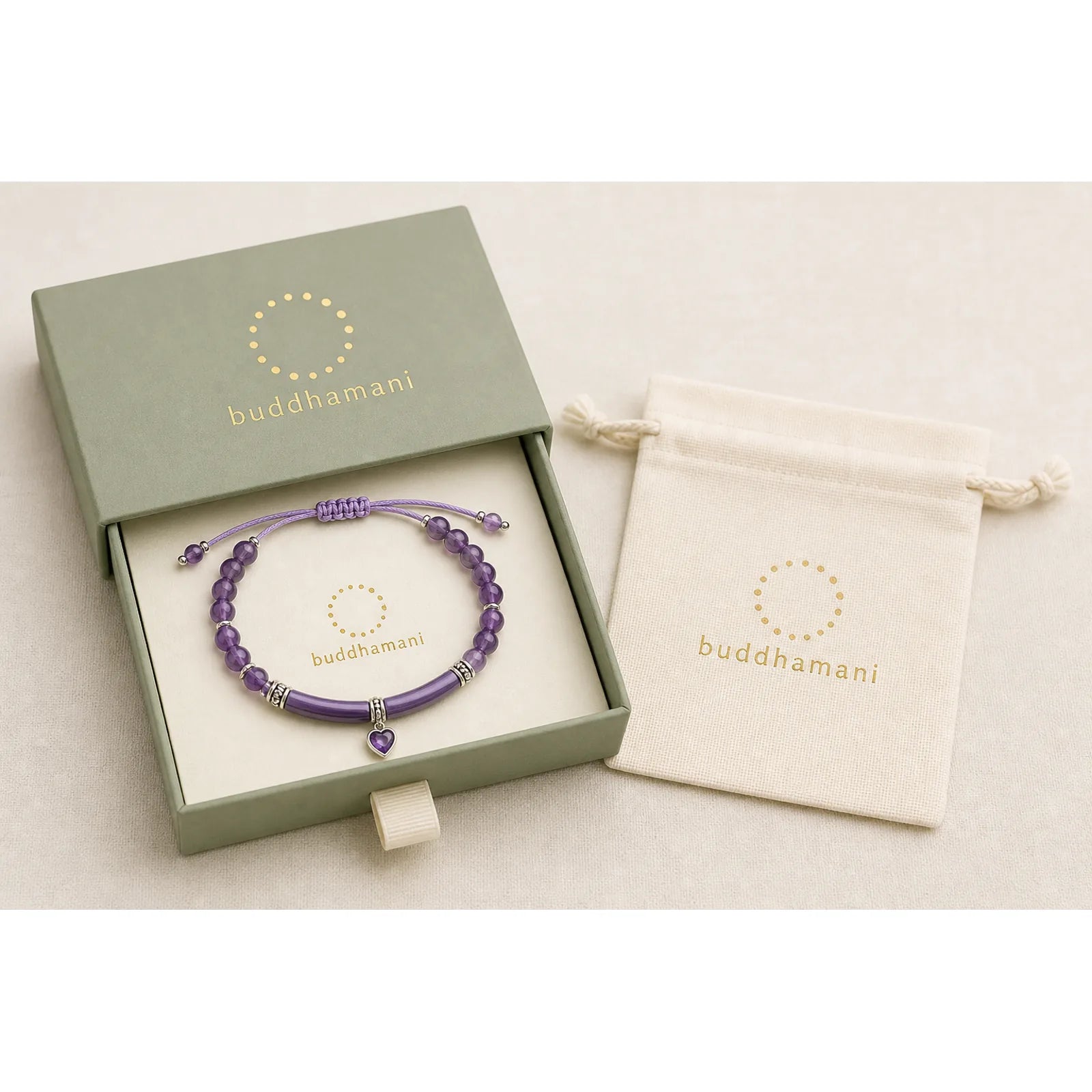 "All the best for Calm and Wisdom" Amethyst Love Bracelet Includes Gift Message Card featuring Amethyst