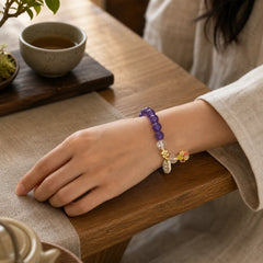"All the best for Calm and Wisdom" Amethyst Safe Bracelet Includes Gift Message Card featuring Amethyst, Clear Quartz / White Crystal, Copper