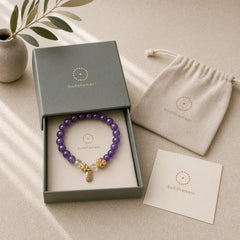 "All the best for Calm and Wisdom" Amethyst Safe Bracelet Includes Gift Message Card featuring Amethyst, Clear Quartz / White Crystal, Copper