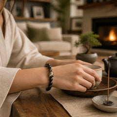 "All the best for Luck and Confidence" Lovely Cat Bracelet Includes Gift Message Card featuring Golden Obsidian, Obsidian, Gold Sheen Obsidian
