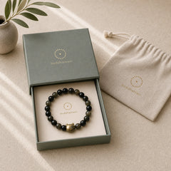 "All the best for Luck and Confidence" Lovely Cat Bracelet Includes Gift Message Card featuring Golden Obsidian, Obsidian, Gold Sheen Obsidian