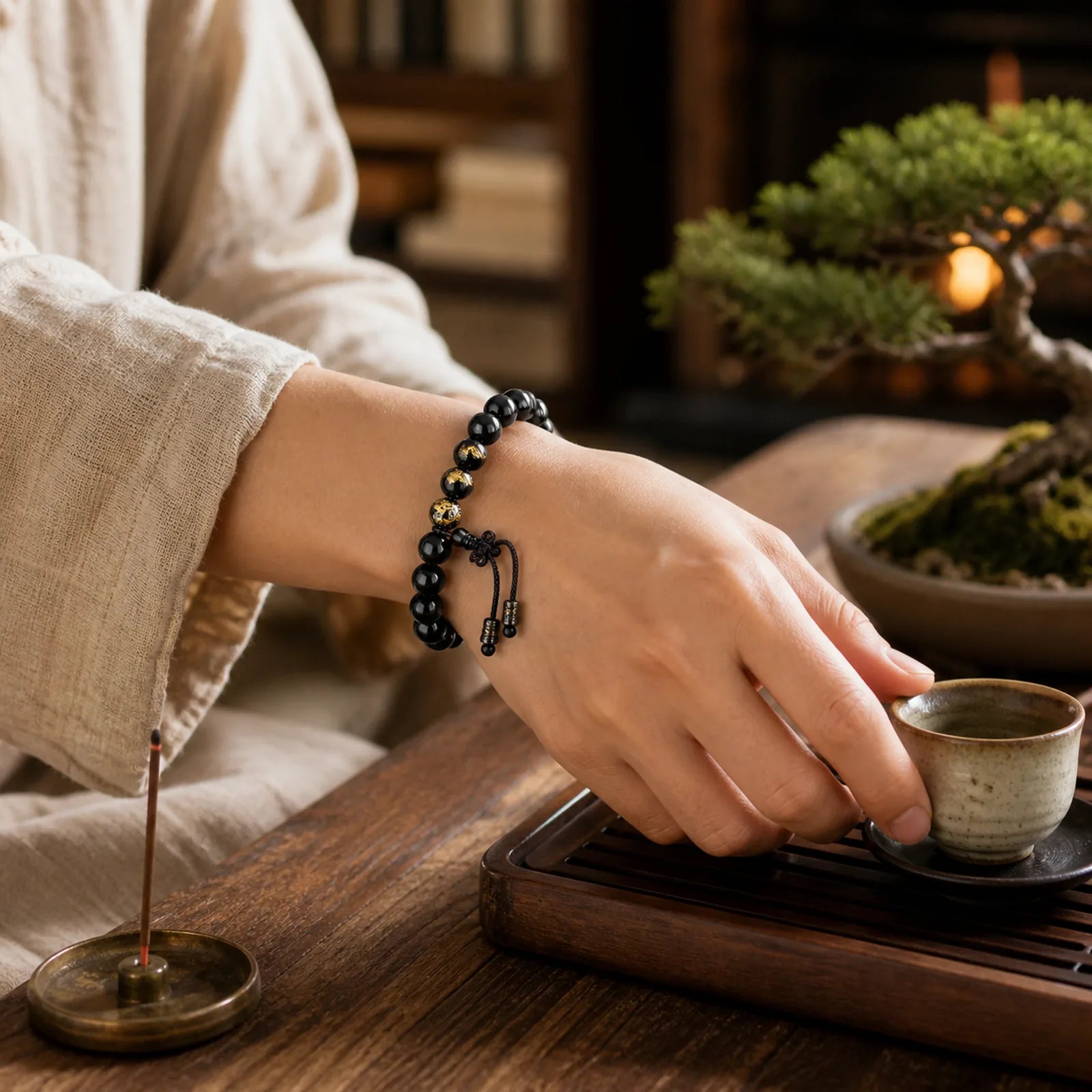 "All the best for Luck and Confidence" Obsidian Bracelet Includes Gift Message Card featuring Obsidian, Golden Obsidian, Gold Sheen Obsidian