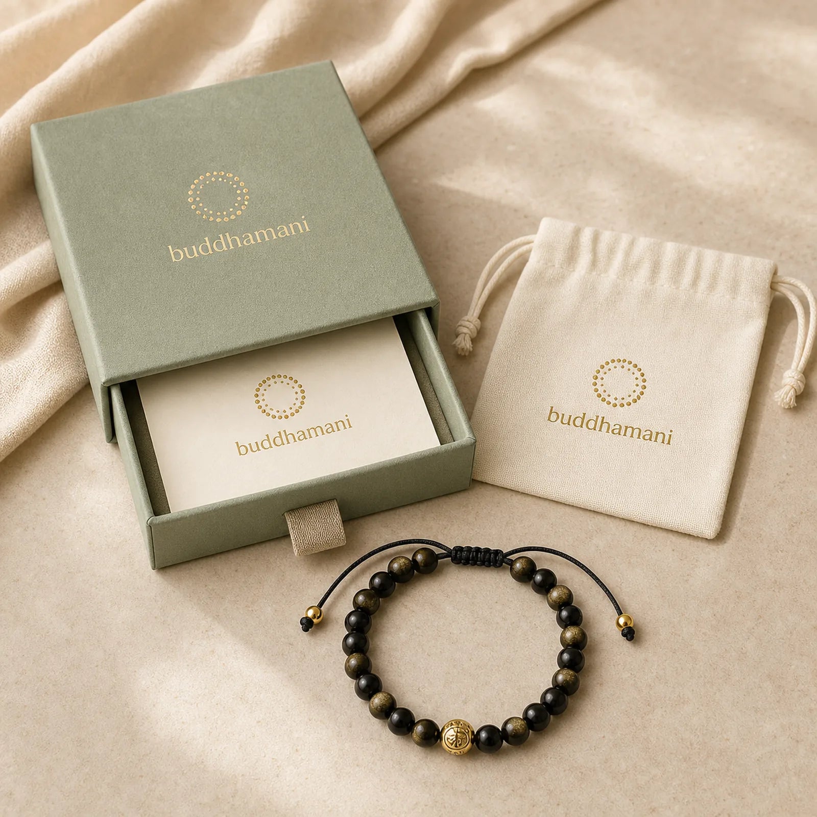 "All the best for Luck and Confidence" Obsidian Bracelet Includes Gift Message Card featuring Obsidian, Golden Obsidian, Gold Sheen Obsidian