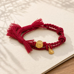 Alloy Chinese Coin Gourd Pendant Wealth Double-Strand Red String Bracelet featuring Red String, Copper