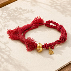 Alloy Gourd Shaped Chinese Coin Gourd Pendant Wealth Double-Strand Red String Bracelet featuring Red String
