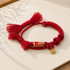 Alloy Koi Fish Gourd Pendant Success Retro Double-Strand String Bracelet featuring Koi Fish, Yin Yang Symbol, Red String