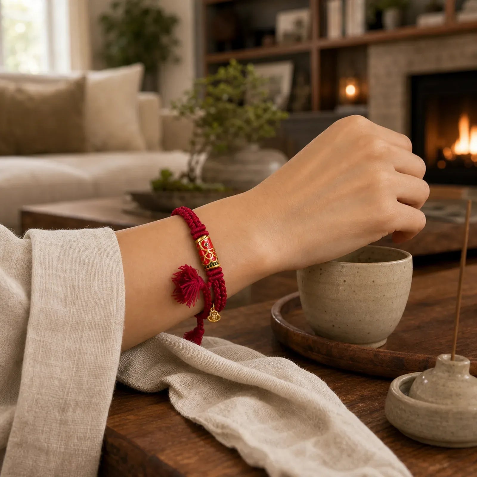 Alloy Koi Fish Gourd Pendant Success Retro Double-Strand String Bracelet featuring Koi Fish, Yin Yang Symbol, Red String