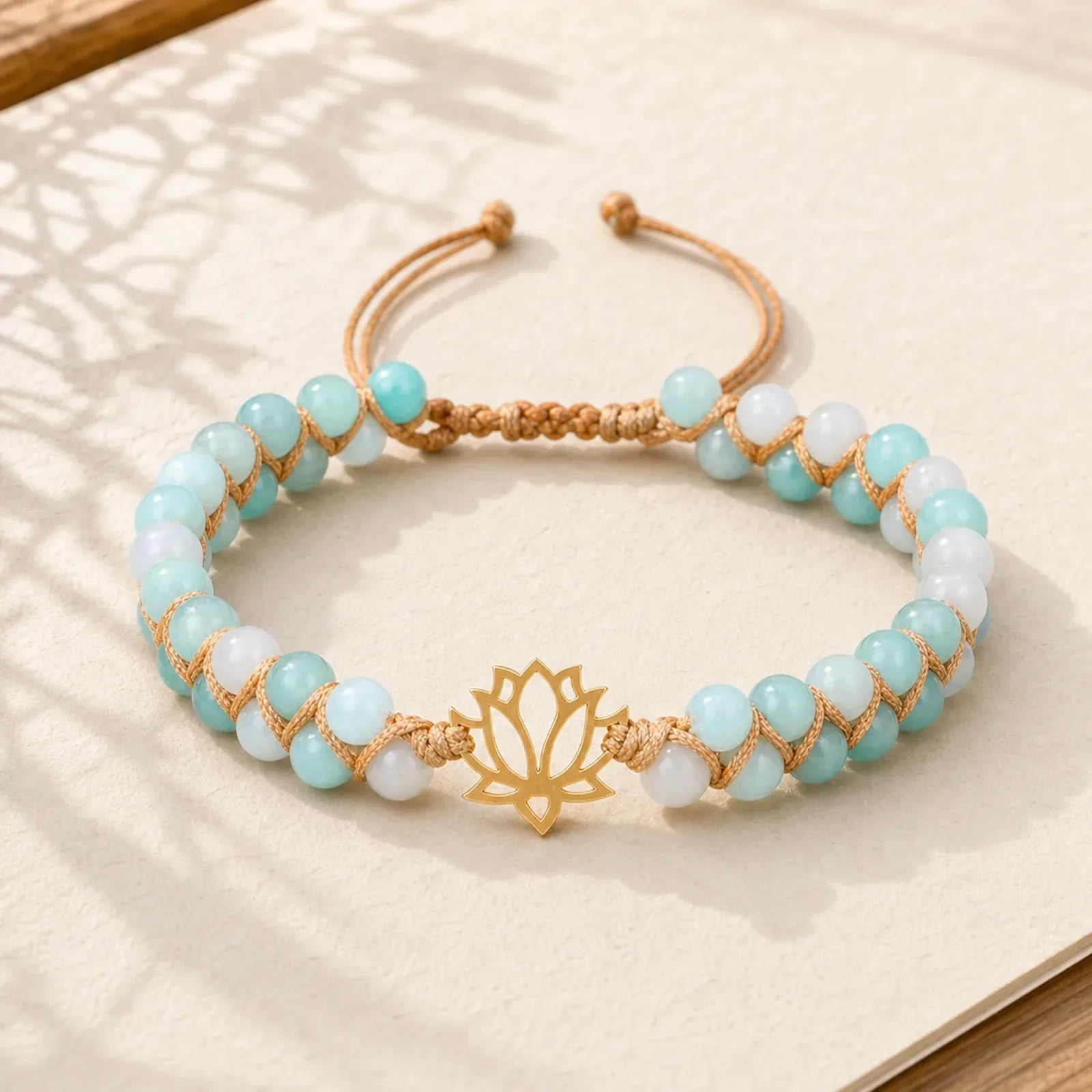 Amazonite Beads Lotus Flower Balance Weave Bracelet (Extra 30% Off | USE CODE: FS30) featuring Amazonite, Lotus, Lotus Symbol