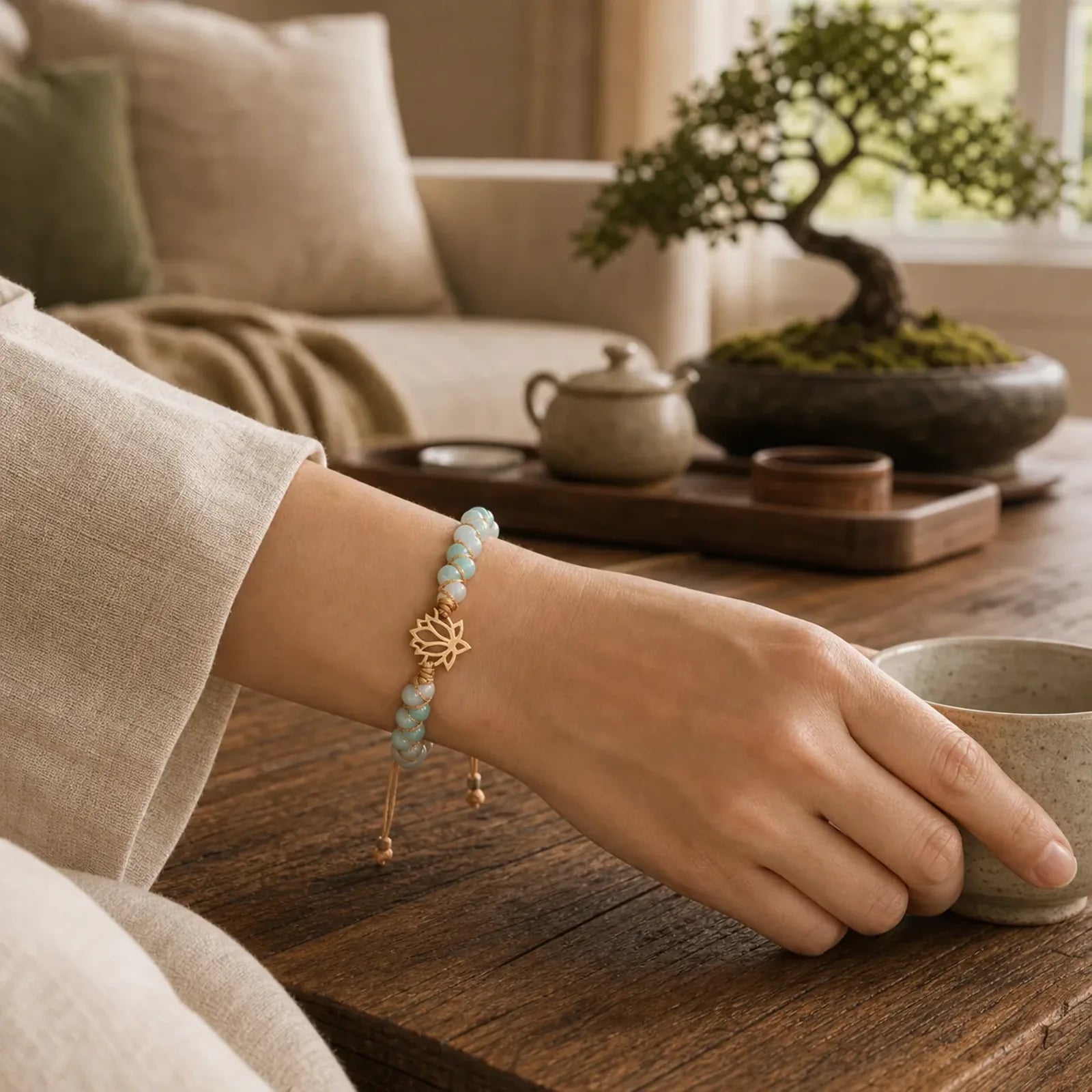 Amazonite Beads Lotus Flower Balance Weave Bracelet (Extra 30% Off | USE CODE: FS30) featuring Amazonite, Lotus, Lotus Symbol