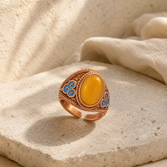 Amber Copper Auspicious Clouds Focus Adjustable Ring featuring Amber, Copper