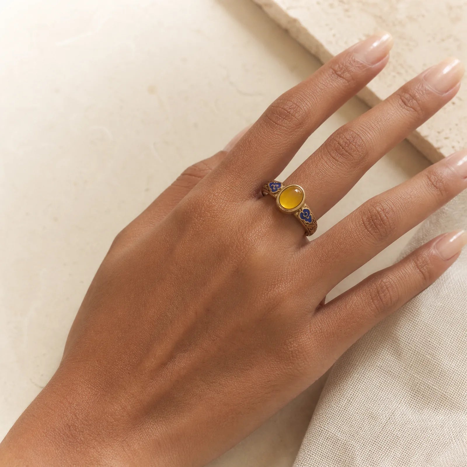 Amber Copper Auspicious Clouds Focus Adjustable Ring featuring Amber, Copper