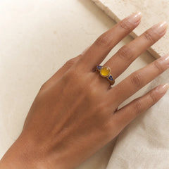 Amber Copper Auspicious Clouds Focus Adjustable Ring featuring Amber, Copper