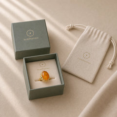Amber Flower Pigeon Egg Pattern Focus Ring featuring Amber, Copper