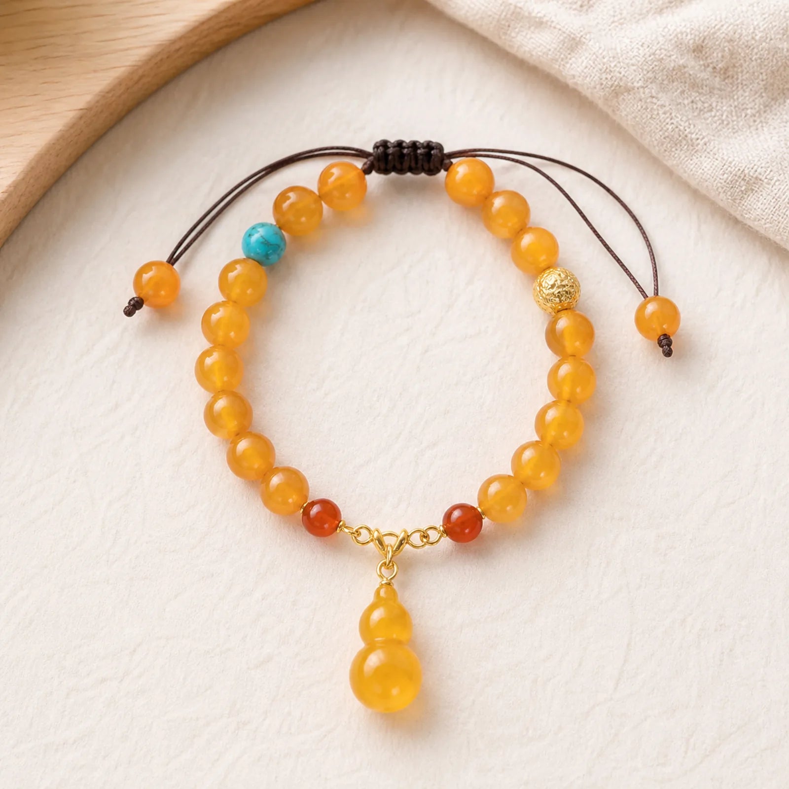 Amber Gourd Multilayer Confidence Bracelet featuring Amber, Red Agate