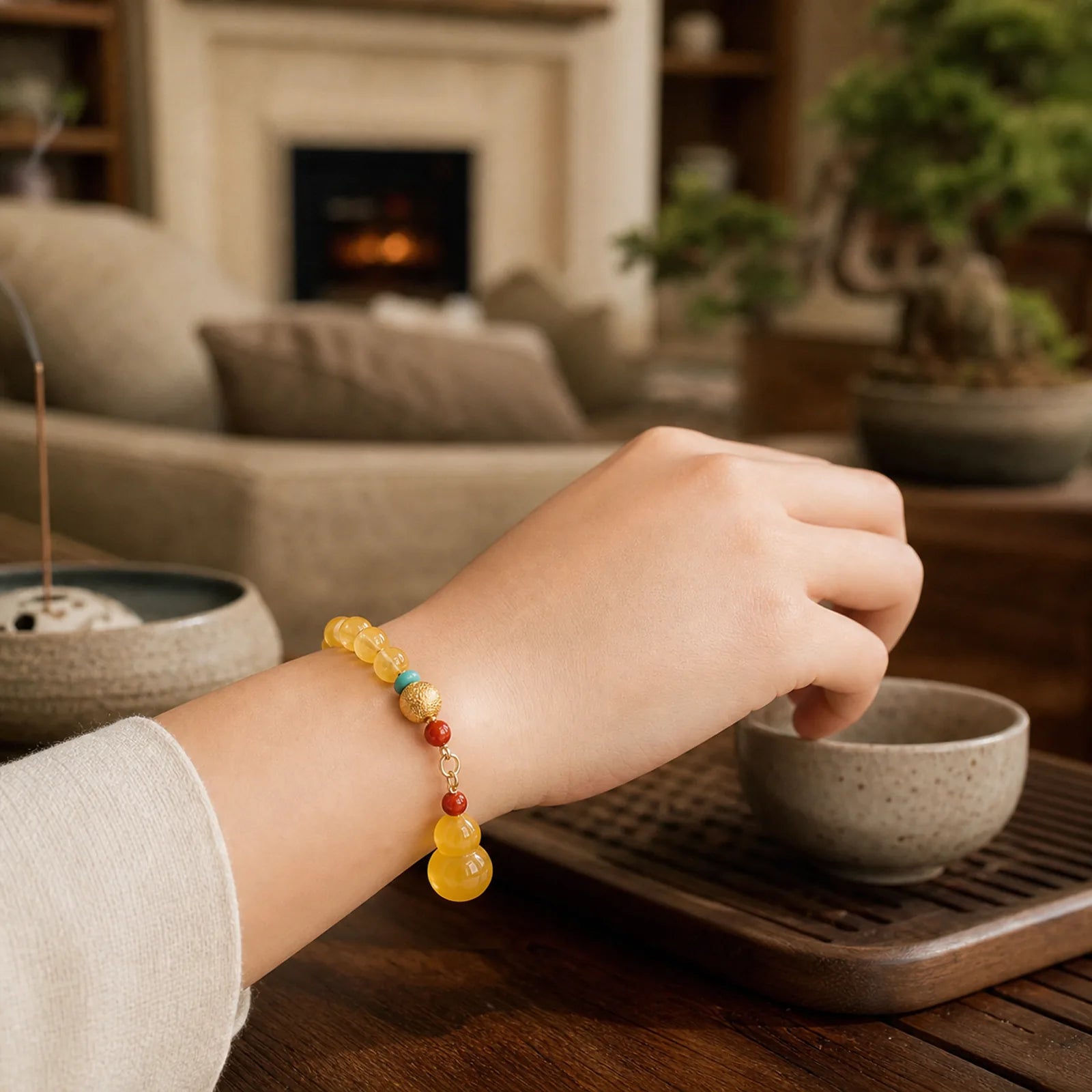 Amber Gourd Multilayer Confidence Bracelet featuring Amber, Red Agate