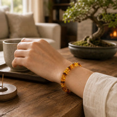 Amber Peace Buckle Confidence Bracelet featuring Amber, Peace Buckle, Copper