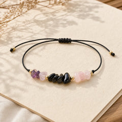Amethyst Black Tourmaline Rose Quartz Empath Card Rope Bracelet featuring Amethyst, Tourmaline, Rose Quartz
