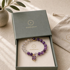 Amethyst Crystal Four Leaf Clover Healing Charm Bracelet featuring Amethyst