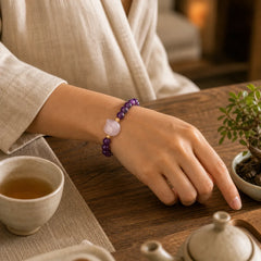 Amethyst Green Aventurine Rose Quartz Fluorite Cat Head Balance Luck Bracelet featuring Amethyst, Green Aventurine, Rose Quartz