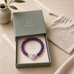 Amethyst Green Aventurine Rose Quartz Fluorite Cat Head Balance Luck Bracelet featuring Amethyst, Green Aventurine, Rose Quartz