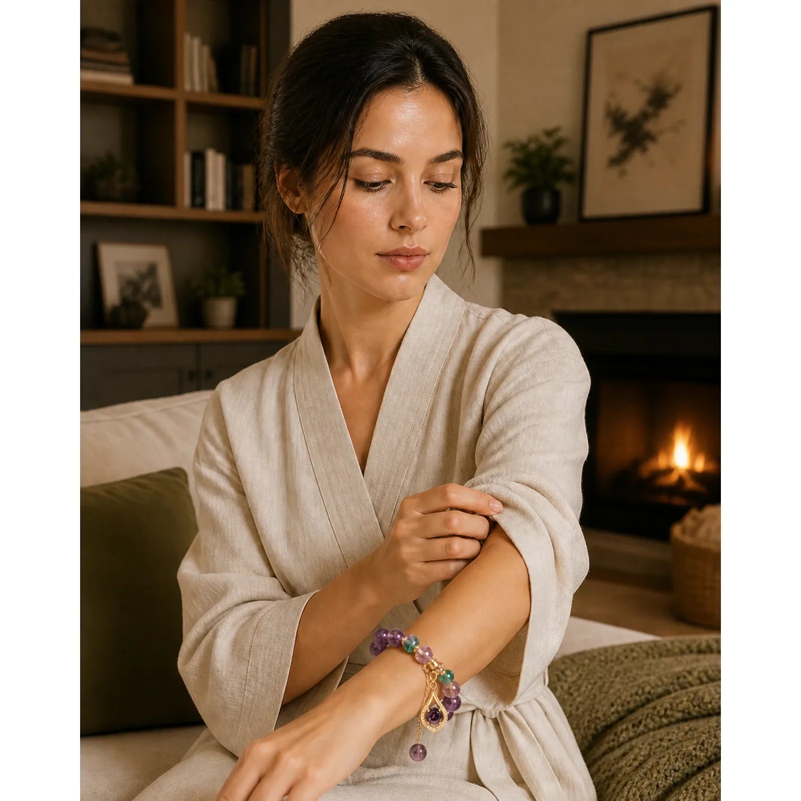 Amethyst Green Crystal Citrine White Crystal Spiritual Awareness Bracelet featuring Amethyst, Green Crystal, Citrine