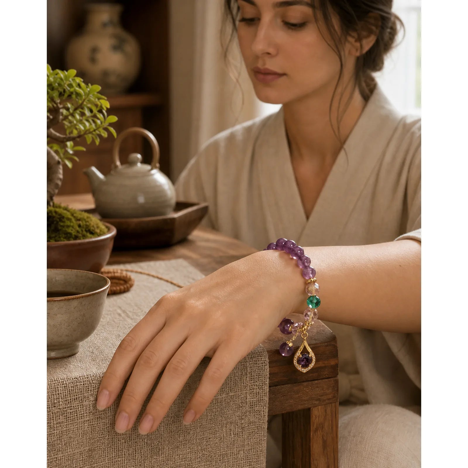 Amethyst Green Crystal Citrine White Crystal Spiritual Awareness Bracelet featuring Amethyst, Green Crystal, Citrine