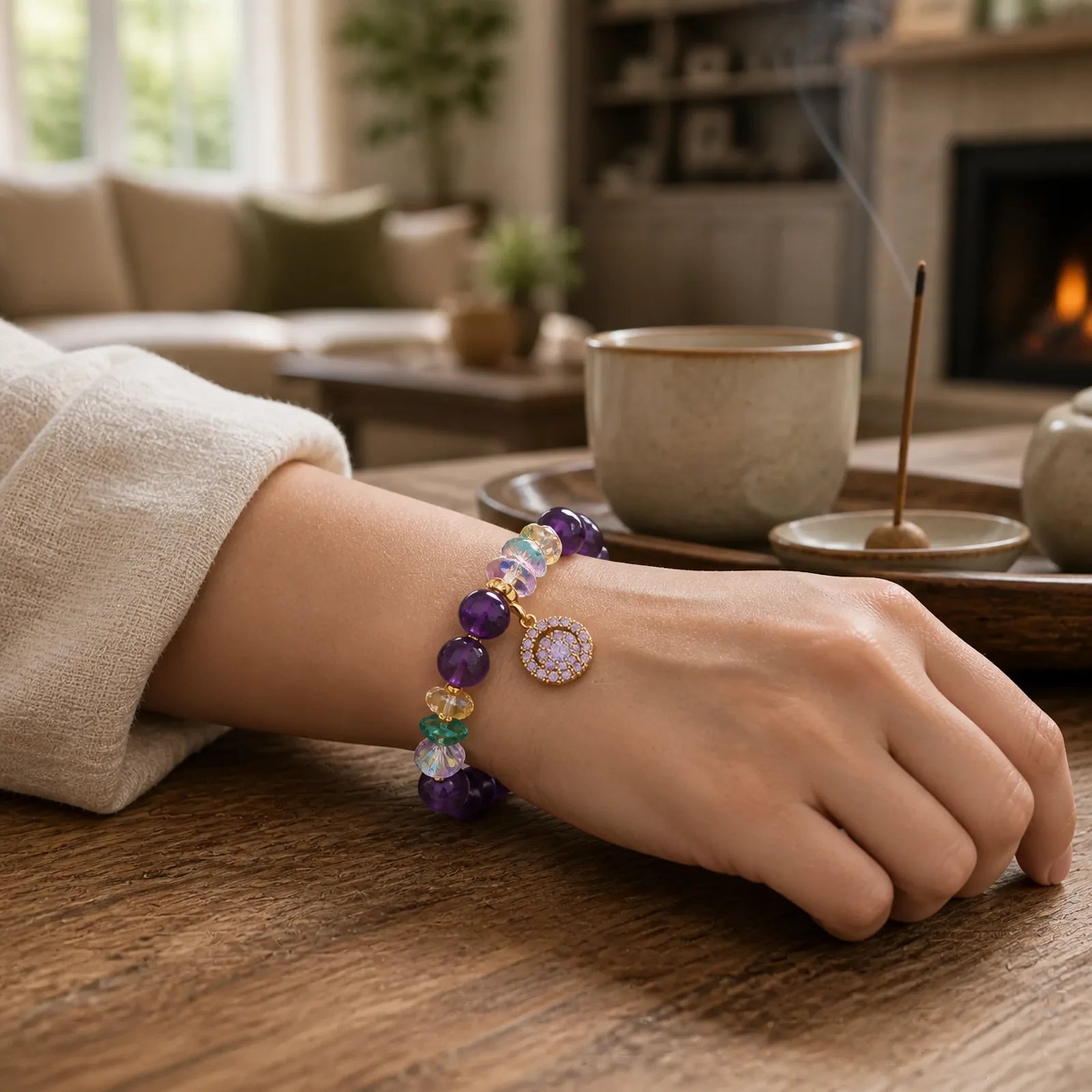 Amethyst Green Crystal Citrine White Crystal Spiritual Awareness Bracelet featuring Amethyst, Green Crystal, Citrine