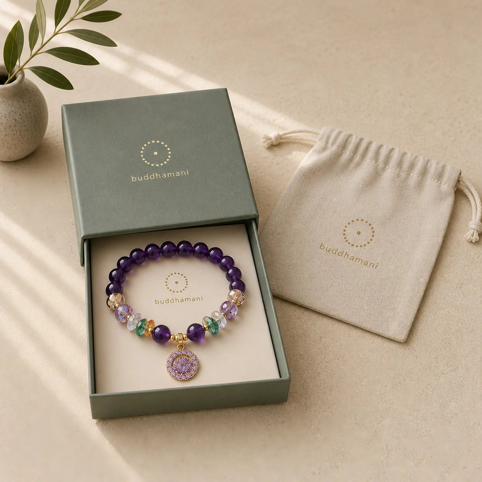 Amethyst Green Crystal Citrine White Crystal Spiritual Awareness Bracelet featuring Amethyst, Green Crystal, Citrine