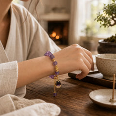 Amethyst Lily Charm Balance Healing Bracelet featuring Amethyst