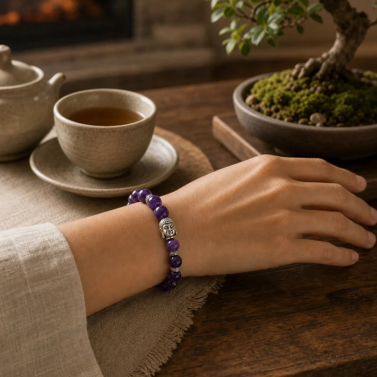 Amethyst Love Healing Bracelet featuring Amethyst, Tiger Eye, Black Onyx