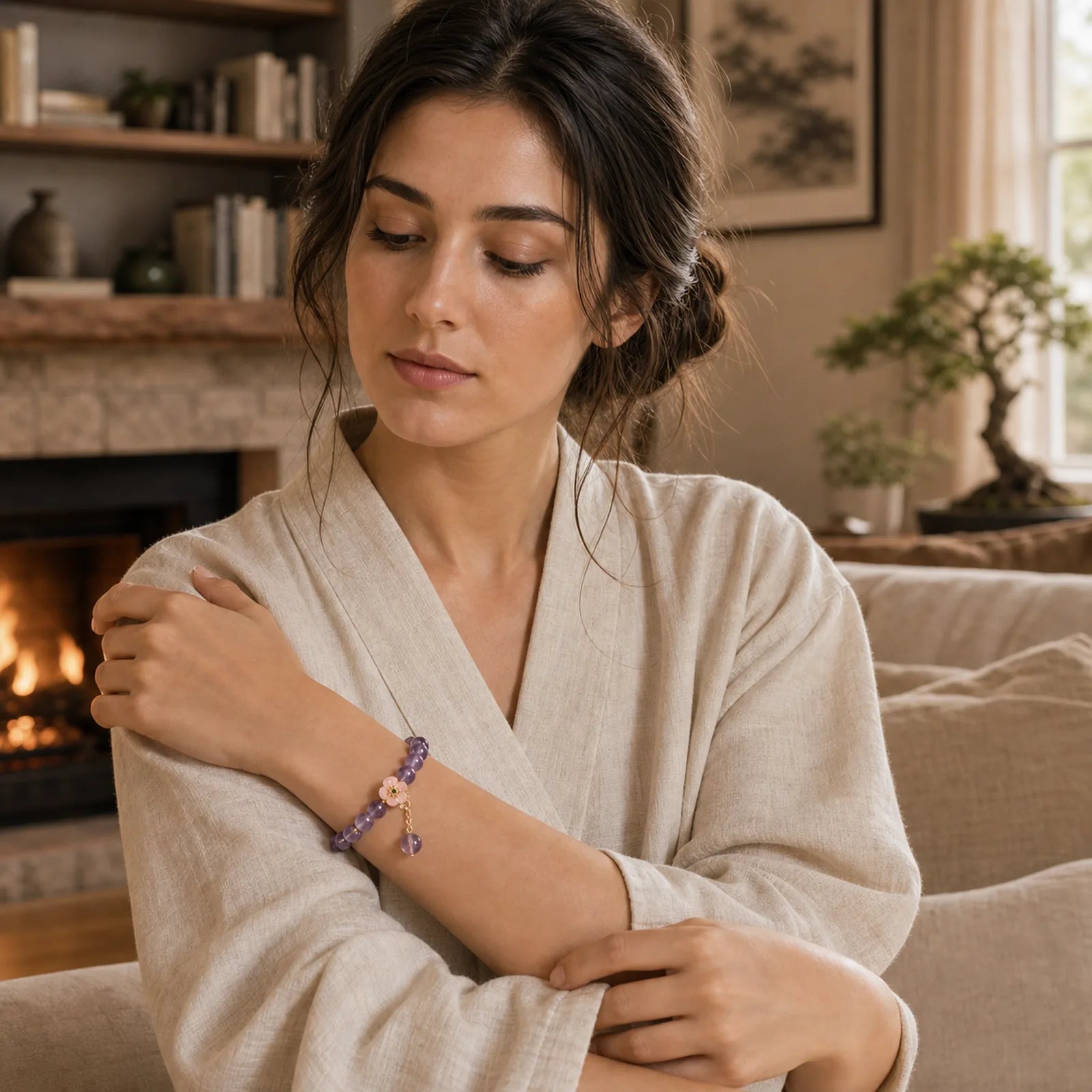 Amethyst Peach Blossom Fortune Meditation Bracelet featuring Amethyst