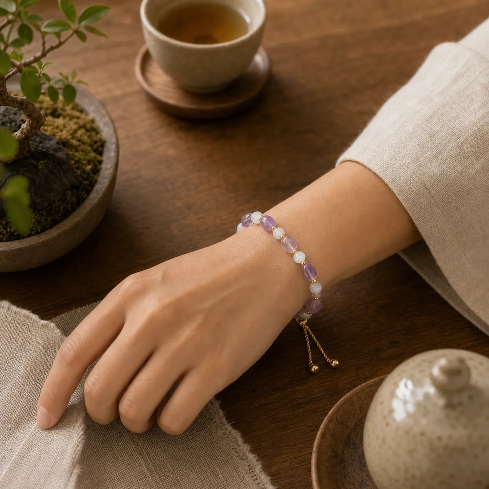 Amethyst Pink Crystal Black Rutilated Quartz Spiritual Awareness Bracelet featuring Amethyst, Pink Crystal, Black Rutilated Quartz