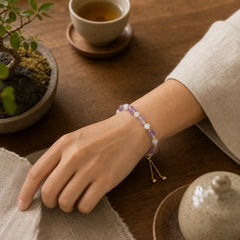 Amethyst Pink Crystal Black Rutilated Quartz Spiritual Awareness Bracelet featuring Amethyst, Pink Crystal, Black Rutilated Quartz