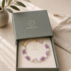 Amethyst Pink Crystal Black Rutilated Quartz Spiritual Awareness Bracelet featuring Amethyst, Pink Crystal, Black Rutilated Quartz