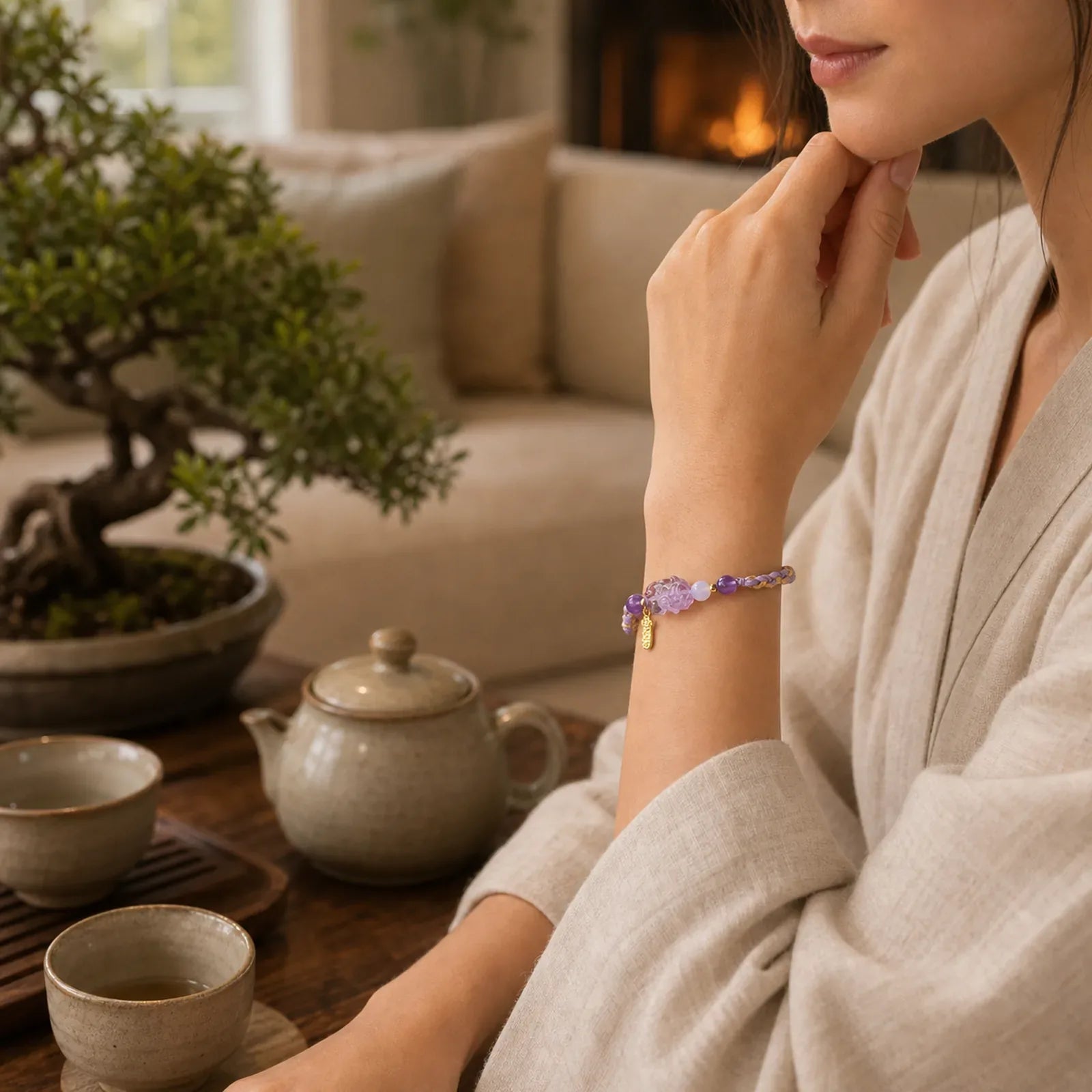 Amethyst Pixiu Balance Lucky Bracelet featuring Amethyst, Pixiu