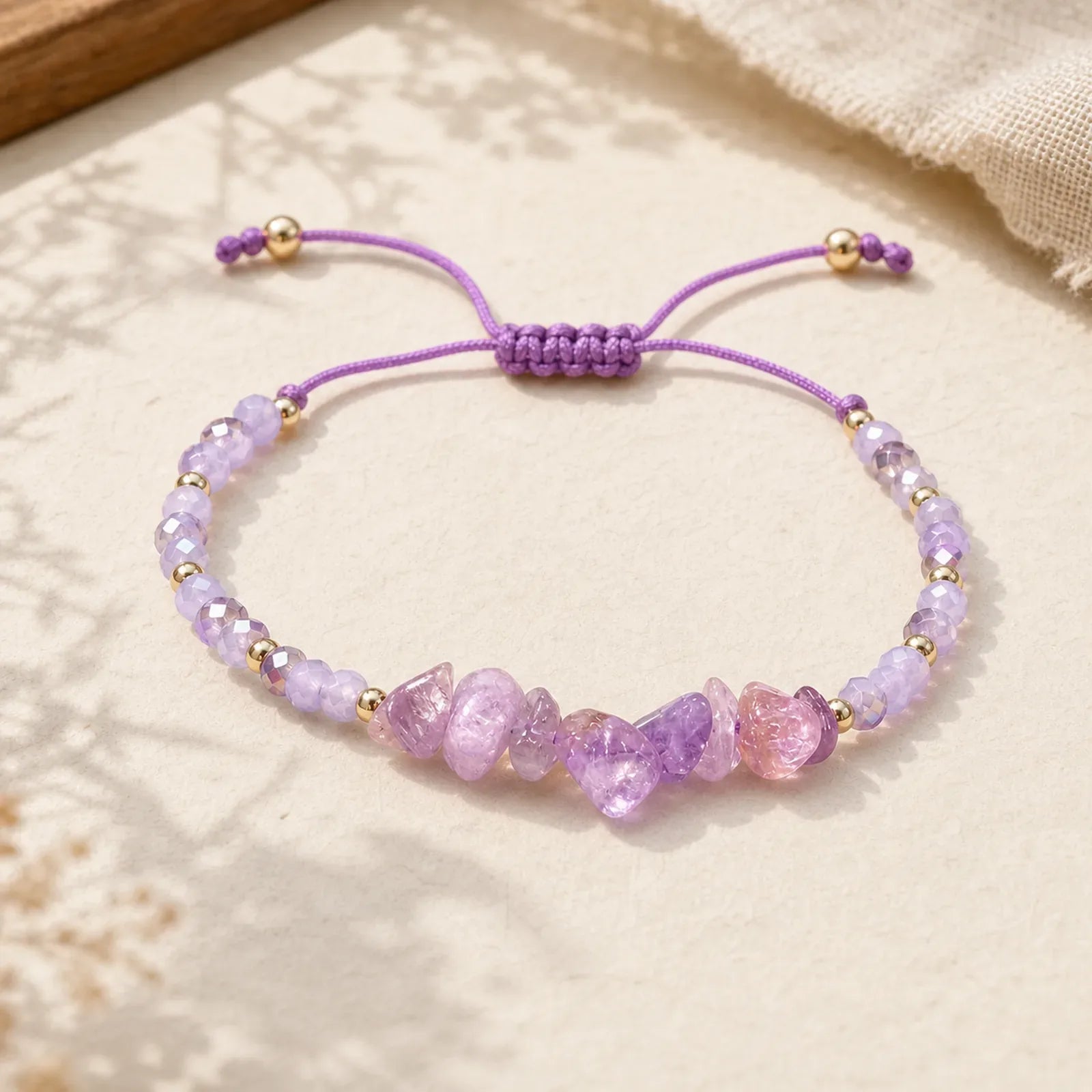 Amethyst Purify Knit Bracelet featuring Amethyst, Tiger Eye, Pink Crystal