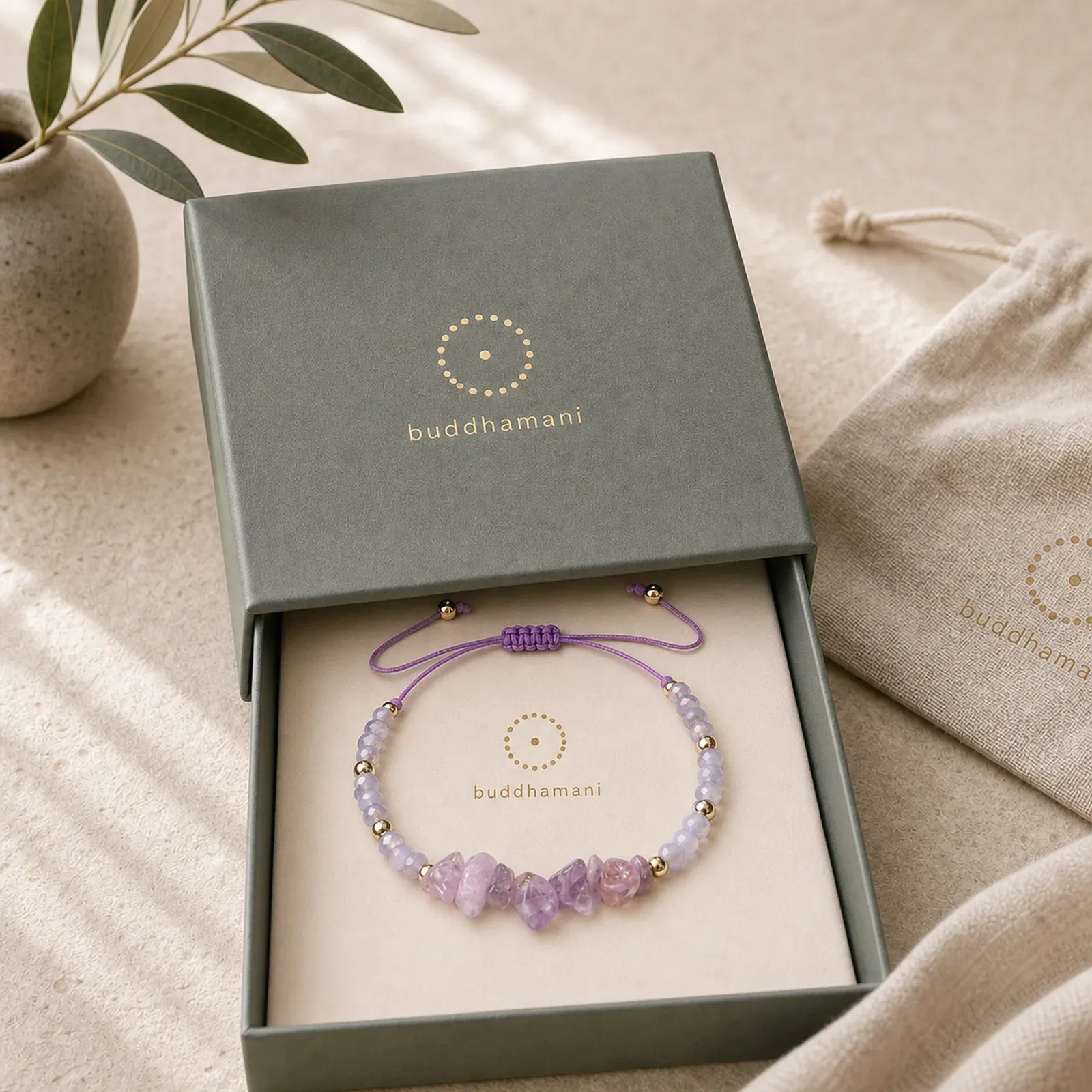 Amethyst Purify Knit Bracelet featuring Amethyst, Tiger Eye, Pink Crystal