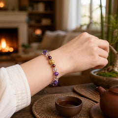Amethyst Red Crystal White Crystal Pumpkin Inner Peace And Healing Bracelet featuring Amethyst, Red Crystal, Clear Quartz / White Crystal