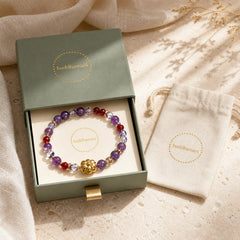 Amethyst Red Crystal White Crystal Pumpkin Inner Peace And Healing Bracelet featuring Amethyst, Red Crystal, Clear Quartz / White Crystal