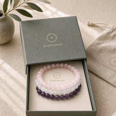 Amethyst Rose Quartz Crystal Spiritual Awareness Bracelet featuring Amethyst, Rose Quartz